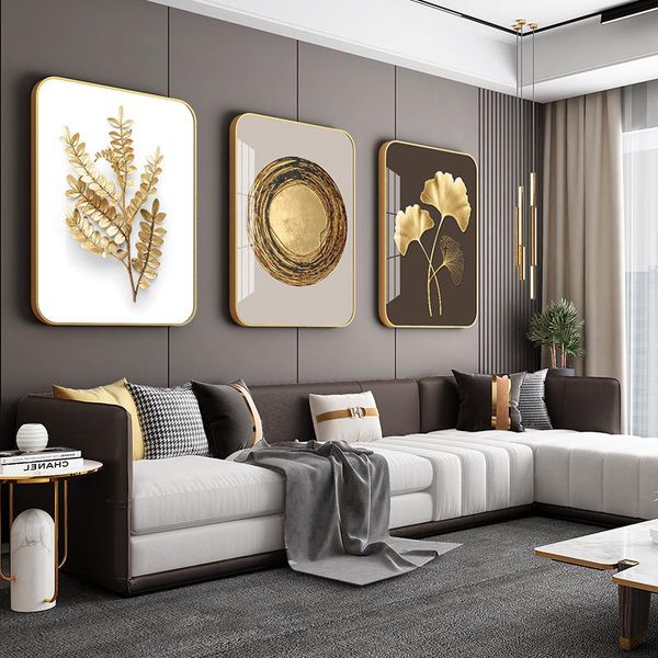 

frames golden art picture living room triptych with brushed metal po frame rectangle porch sofa background wall hanging painting