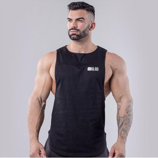 

men bodybuilding tank gyms fitness cotton sleeveless shirts crossfit brand clothing stringer singlet male casual sling vest, White;black