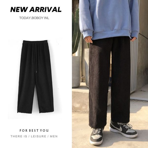 

men's pants spring autumn corduroy fashion casual retro wide-leg men streetwear loose hip-hop straight mens m-2xl qho6, Black
