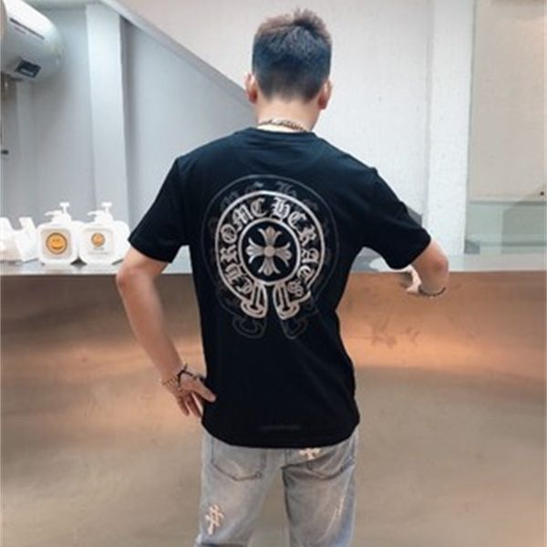 

fashion outlet 21ss chrome 21ss tide brand horseshoe overprint cross cotton short men's and women's loose casual half sleeve t-shi, White;black