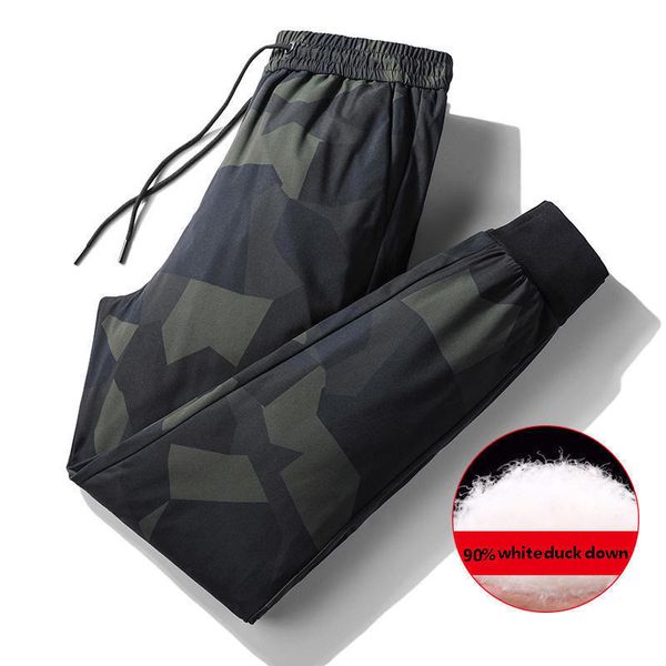 

2021 new mens 90% white duck padded thicken winter men camouflage waterproof pants sweatpants outdoors down trousers 2qd9, Black