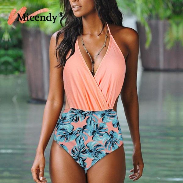 

one-piece suits micendy 2021 push up one piece swimsuits women halter swimming high waist bandage swimwear monokinis quality pleated