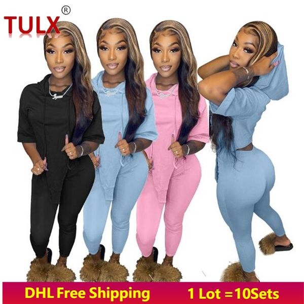 

women's two piece pants womens sweatsuit hoodie and jogger set half sleeve crop pencil tracksuit autumn outerwear female outfit 5726, White