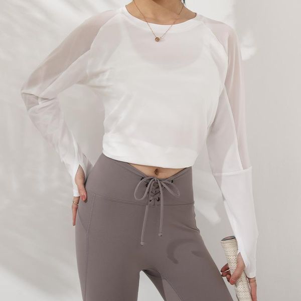 

yoga outfits large size patchwork breathable long sleeves clothes women's sports sportswear slimming quick-drying t-shirt, White;red