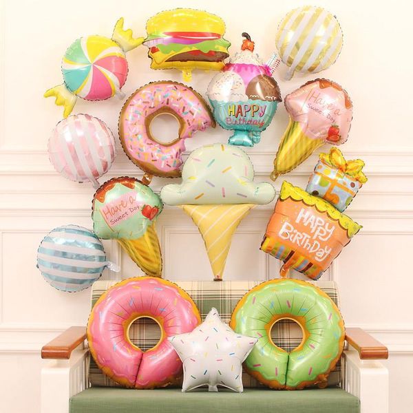 

party decoration 1pcs big & mini hamburg ice cream popcorn cake donut pizza balloon birthday shop inflatable balloons