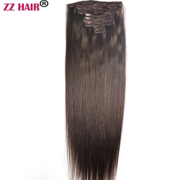 

16-24 inches 8pcs set 100g clips in/on 100% brazilian remy human hair extension full head natural straight, Black;brown