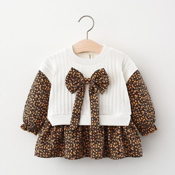 

2021 spring baby girls dress corduroy bow wholesale, Red;yellow