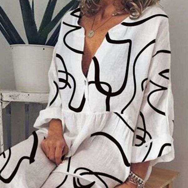 

women's dresses autumn casual fashiabstract face print large dress, Black;gray