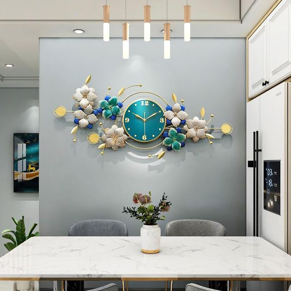 

3d metal wall clock living room modern simple fashion personality creative flower chinese style chinese wall clock silent
