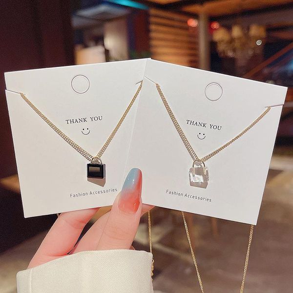 

pendant necklaces crystal bag necklace for women girls fashion stainless steel gold color choker clavicle chain jewelry gift, Silver
