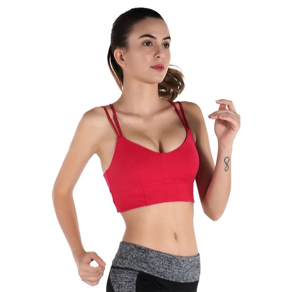 

women sports bra push up cross back running gym training yoga workout femme underwear padded brassiere for fitness female 2021, White;red