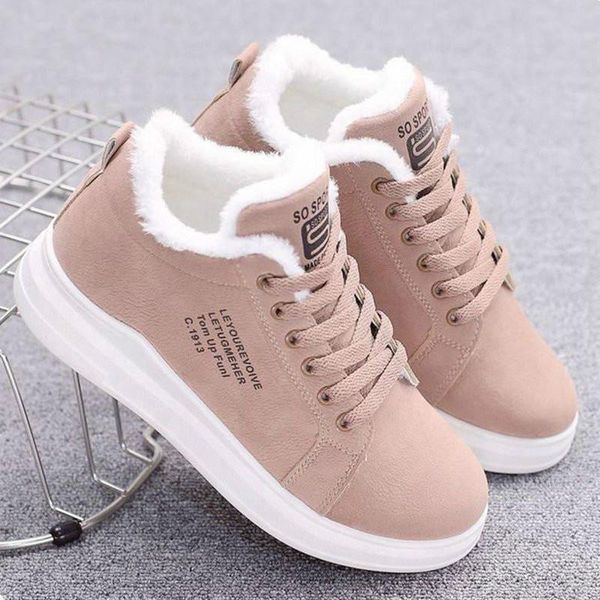 

2021 new women's shoes winter women shoes warm fur plush lady casual lace up fashion sneakers zapatillas mujer platform, Black