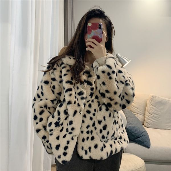 

2021 new autumn and winter korean thick spotted polar fleece cotton iron button long-sleeved jacket e098, Black