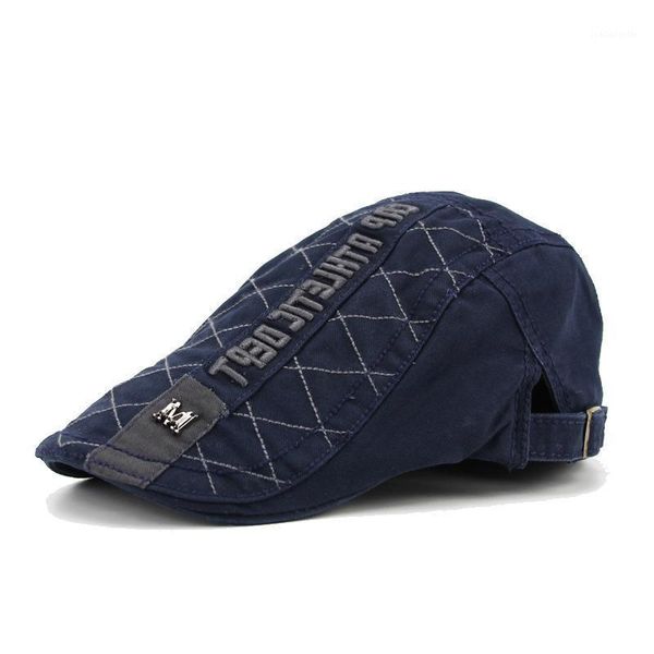 

casual men's hats classic retro berets hat for women cotton visor embroidery herringbone flat caps artist peaked sboy cap, Blue;gray