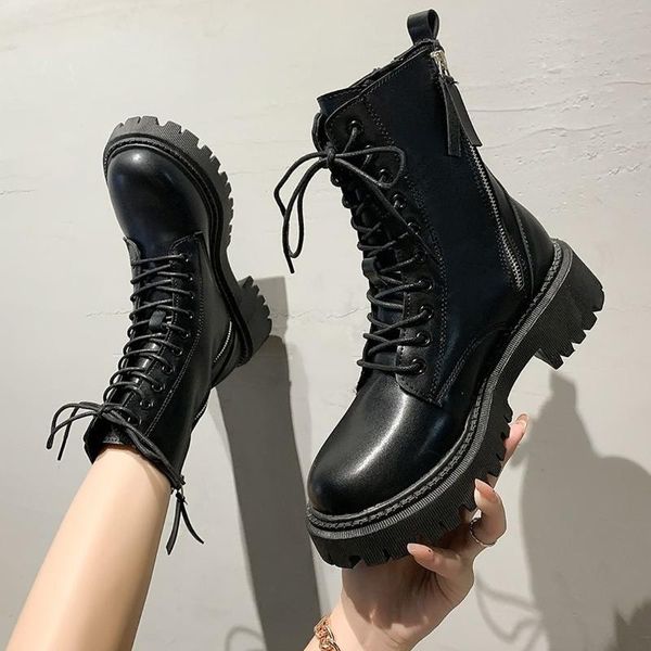 

boots 2021 autumn and winter short soft leather female side zipper motorcycle with thick heel tide, Black