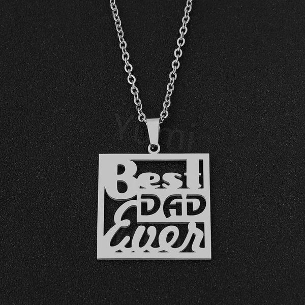 

chains men stainless steel chain necklace for father's day jewelry hollow carving you're hero dad love square pendant, Silver