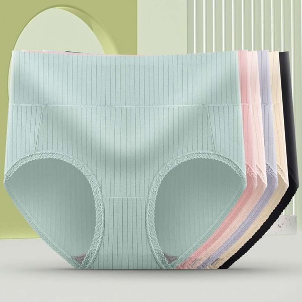 

spring and summer high waist breathable abdominal hip lifting underwear women's cotton comfortable large briefs, Black;pink