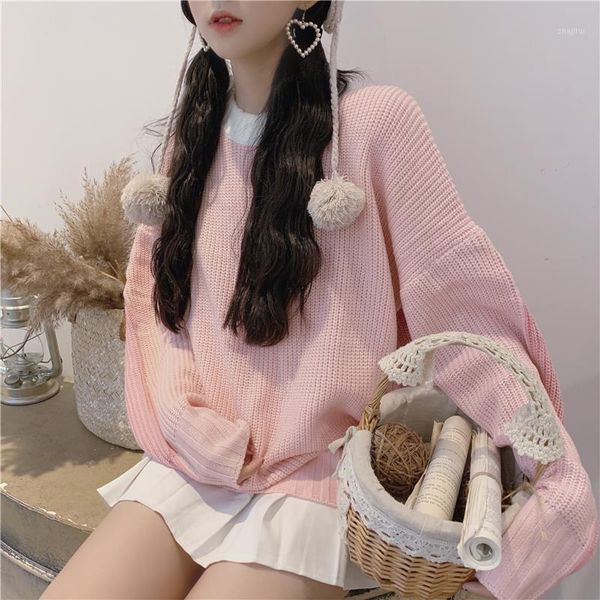 

sweet patchwork knit sweater women korean style loose knitted pullovers fashion casual jumper autumn winter 2021 women's sweaters, White;black