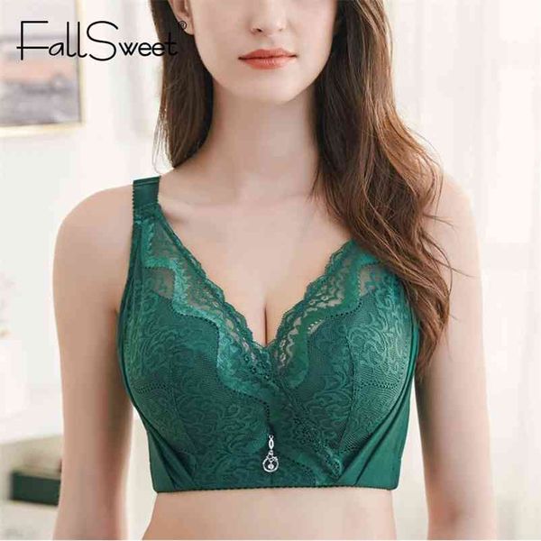 Fallswet Sexy Lace Bra cobertura completa mais tamanho roupa interior mulheres brassiere d e copo 210728