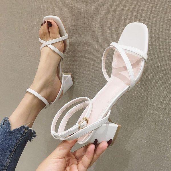 

2021 all-match thick-heeled high-heeled shoes princess heel open-toed sandals female, Black