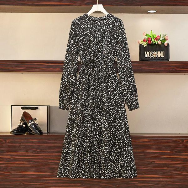 

2021 New Spring Floral Summer Print Plus Size Vintage Lace Pete Pan Collar Bohemia Sweet Dress L-4xl Cloth V96n, Black;gray