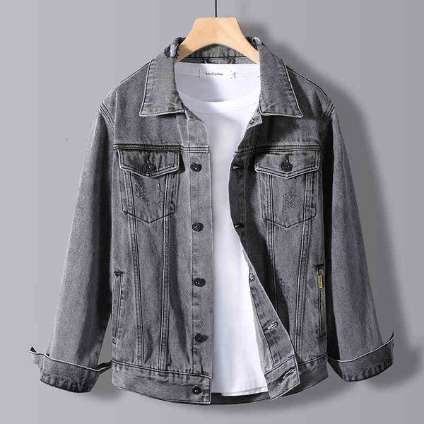 

men's jackets jean jacket with a turtleneck, loose washed cowboys for men, casual, street fashion, spring and fall, white pink ky9d, Black;brown