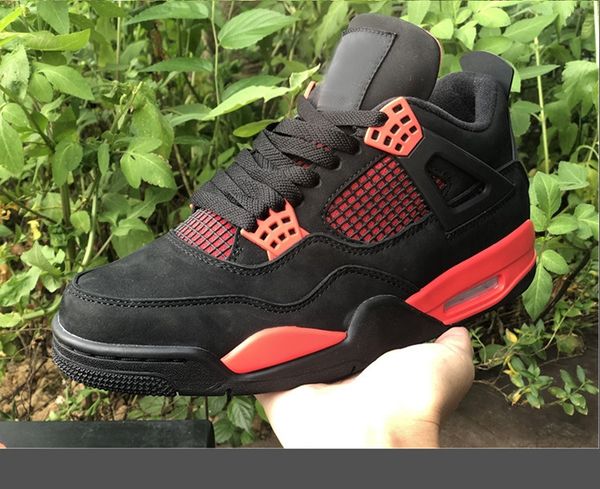 

4 red thunder men basketball shoes suede 4s black white-red mens outdoor trainers sports sneakers ct8527-016 with original box us 7-13