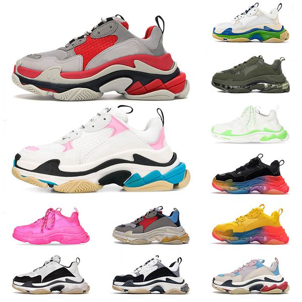 

womens classic sneakers triple s casual shoes clear sole cherry blossom powder yellow red rainbow lavender blue mens sports sneakers trainer, Black