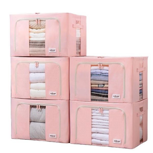 

storage bags large oxford cloth steel frame box waterproof durable foldable 2 zippes 3 clear windows stackable