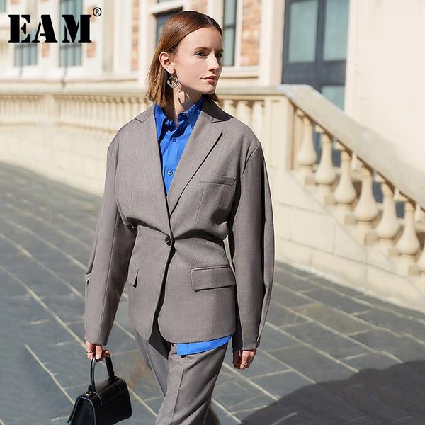

women's jackets [eam] loose fit gray single button big size temperament jacket lapel long sleeve women coat fashion tide spring 2021 1s, Black;brown