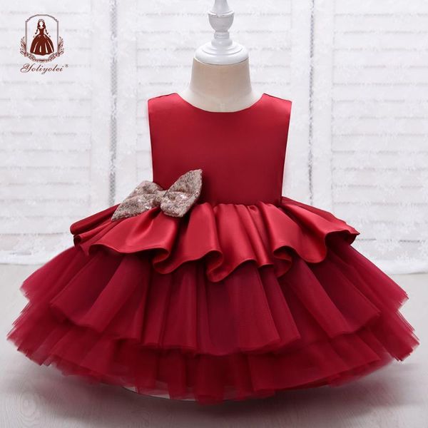 

girl's dresses yoliyolei kids for girls tiered toddler baby girl gold bowknot v-back 6m-5t fashion party children dress, Red;yellow