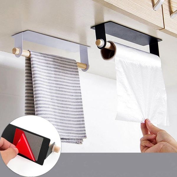 

towel racks bathroom wood hanger rack bar kitchen cabinet cling film rag hanging holder organizer toilet roll paper shelf