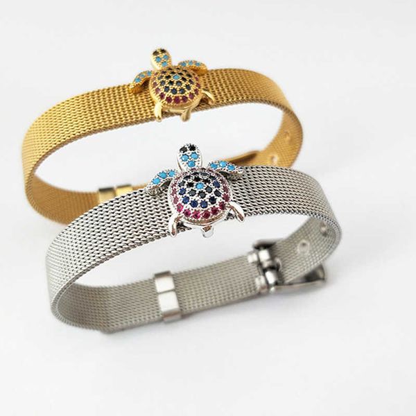 Fashion Jewelry Watch Belt Bracelet,Micro Pave CZ Sea Turtle Spacer Connector Charm Adjustable Bangle for XMAS Gift