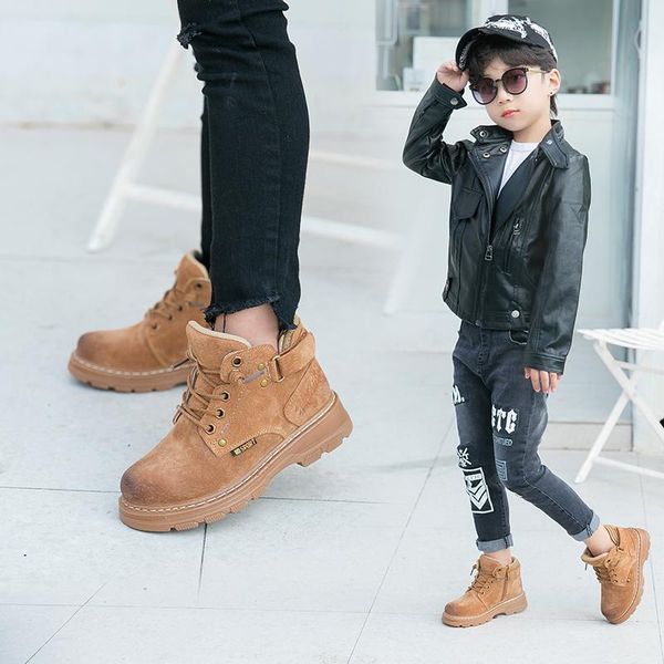 

boots kine panda autumn winter kids shoes boys teens botas children girls student genuine leather size 26-41, Black;grey