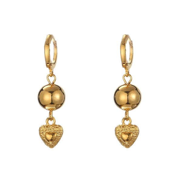 Orecchini Huggie a cerchio pendente con sfera rotonda a forma di cuore color oro per gioielli con ciondolo da donna