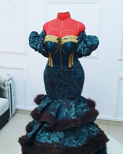 Nigerianisches Aso Ebi Meerjungfrau-Abschlussballkleid, Spitze, afrikanische, kurze Ärmel, Übergröße, Perlenabendkleid, Robe de Soir￩e de Mariage Abiye