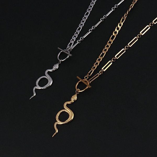 

chains stainless steel necklace for women snake thick long chain choker crystal pendant necklaces, Silver