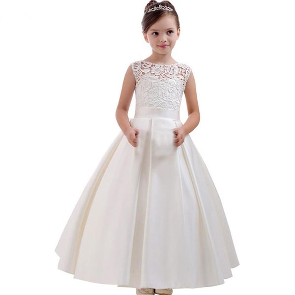 

girl's dresses cute white lace appliqued flower girl dress children first communion long birthday formal party wedding gown, Red;yellow