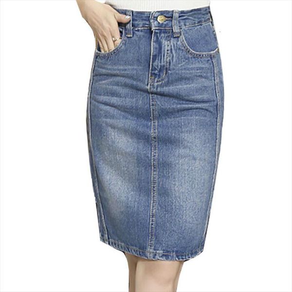 

plus size denim elegant women skirts slim midi back split jeans pencil saia, Black