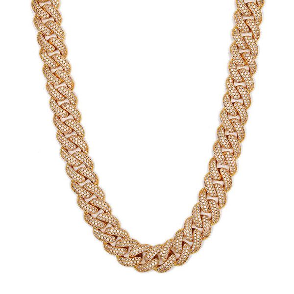 

chains hip hop 3 rows cz stone paved bling iced out 15mm round curb cuban miami link chain necklaces for men rapper jewelry, Silver