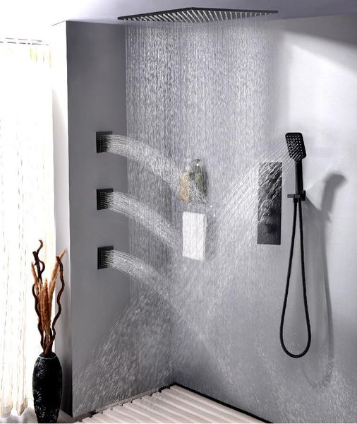 

luxury ceiling installation wall mounted brass shower faucet set 500*500mm rainfall shower head bathroom thermostatic