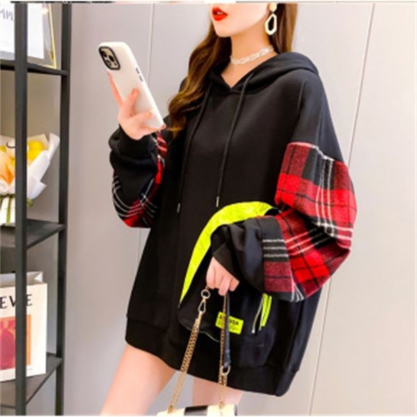 

luxury women's jackets autumn sweater 2021 loose korean fashion dign sense splicing plaid long sleeve women's coat, Black;brown