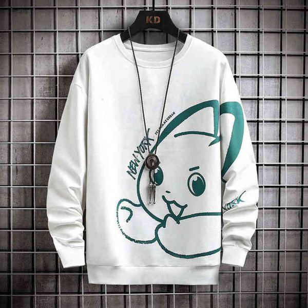 

cartoon couple trui new spring and fall trend loose wild white long mouwen campus t-shirt men's set of clothes, Black