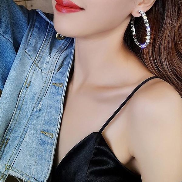 

hoop & huggie amorcome elegant white crystal big round circle earrings luxury geometric rhinestones statement brincos gift, Golden;silver