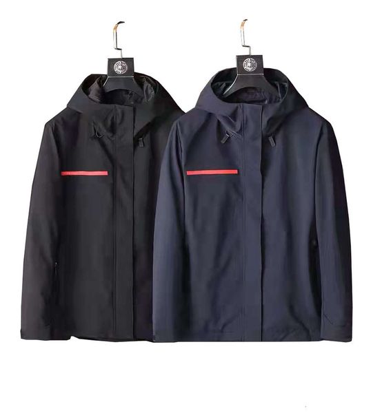 

designer men's and women's prad luxury casual windbreaker high-quality budge long sleeve embroidered hooded outdoor zip jacket, Black;brown