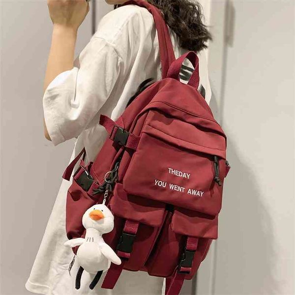 

women waterproof nylon backpack embroidery cute college school bag girl kawaii student fashion book lady female 210911