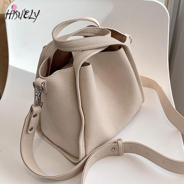 

shoulder bags simple black tote bucket bag 2021 casual fashion women pu leather handbags vintage messenger sac