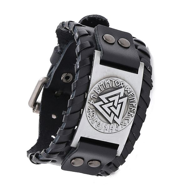 

wristband viking-bracelet charm wide leather bracelets men punk braided rope alloy cuff bangle male mens jewelry, Golden;silver