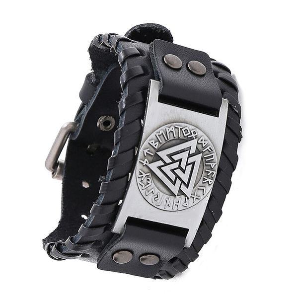 

Wristband Viking-Bracelet Charm Wide Leather Bracelets Men Punk Braided Rope Alloy Cuff Bangle Male Mens Jewelry