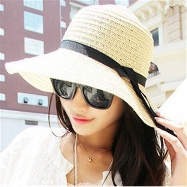 

summer foldable sun beach large edge sun hat women's straw hat, Blue;gray